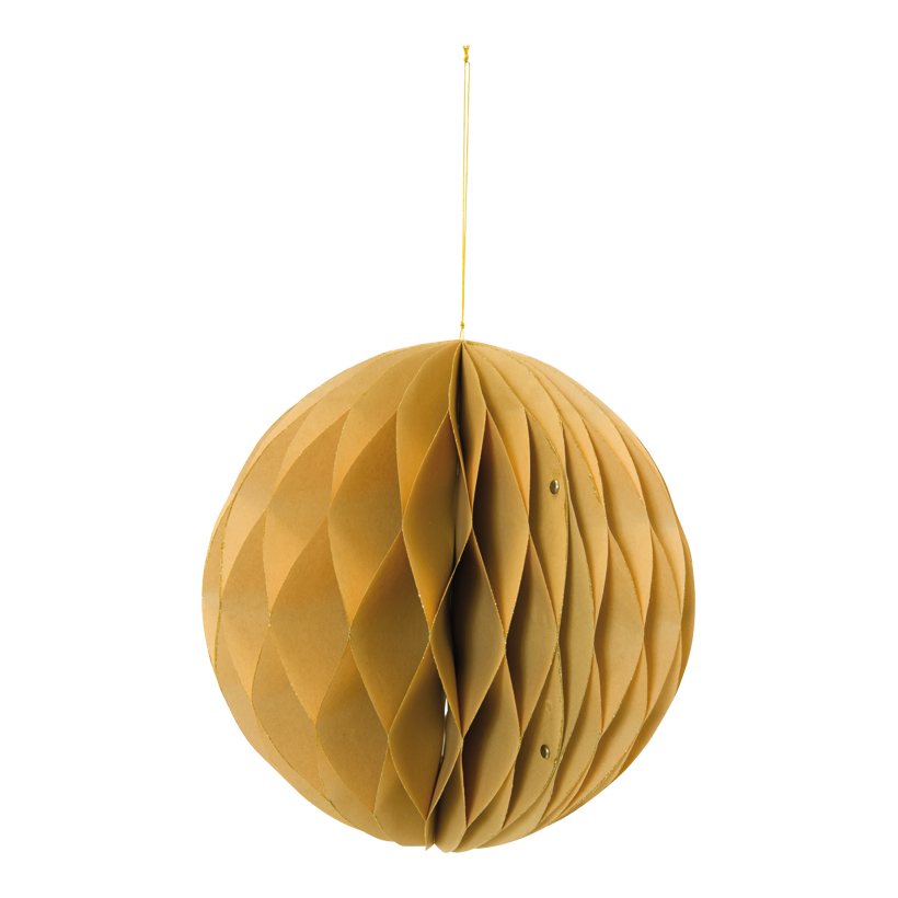 Honeycomb boll, 30cm vikbar med hängare, utan papper, med guldglittrande kante
