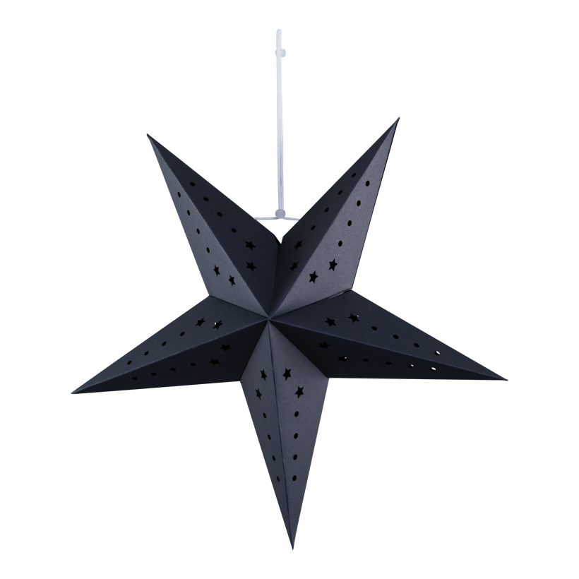 Stjärna, vikbar, Ø 40cm 5-uddig av kartong, med hålmönster och hängare