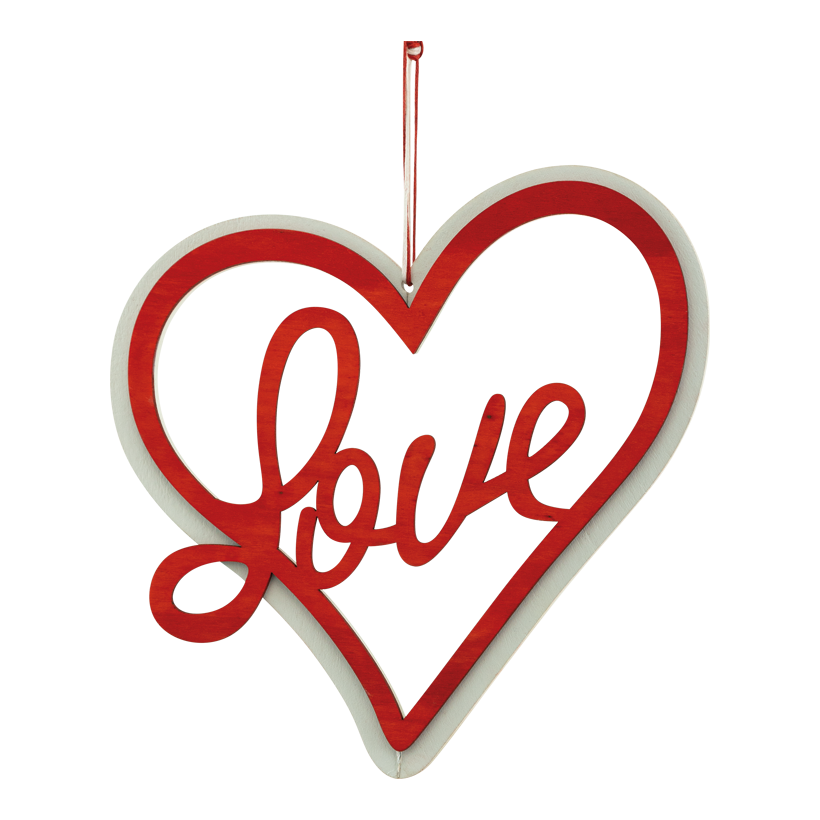 Hjärta med bokstäverna "Love" 20cm av trä ensidig, med hängare