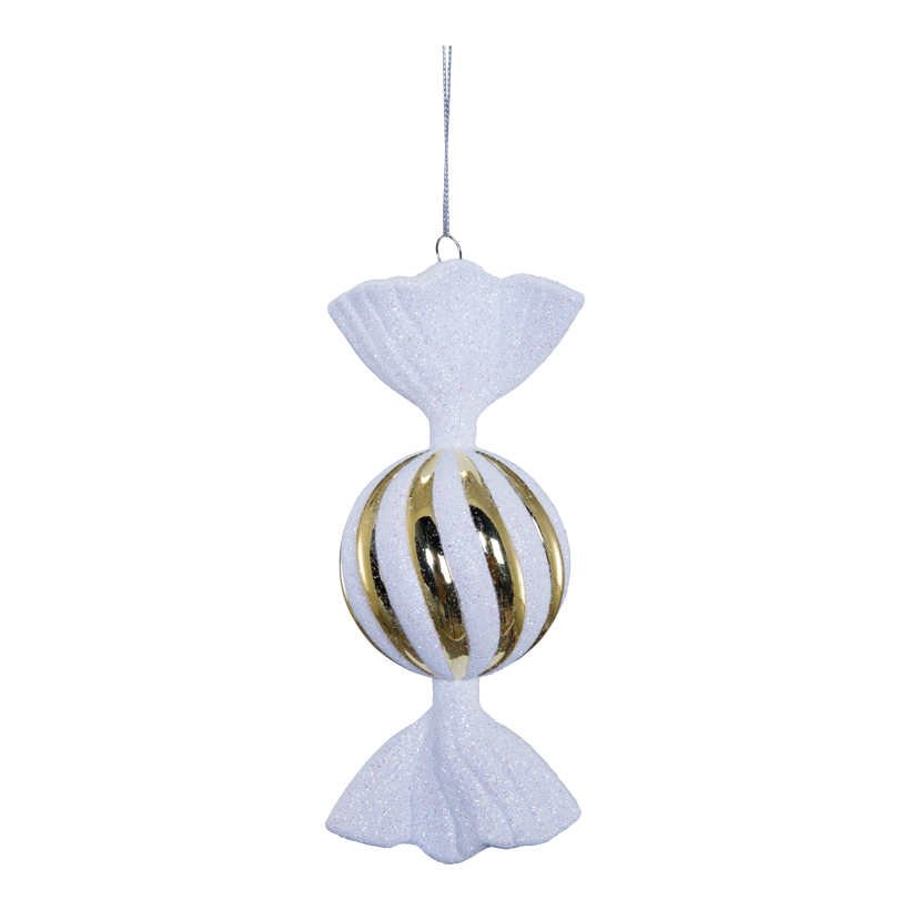 Candy, 17cm out of plastic, round, glitter, with hanger