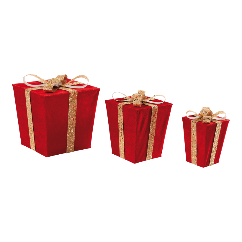 Paket 28x29x23cm, 24x21x16cm 20x14x10cm 3st/set av sammet/metall kapslade, rosett av plast