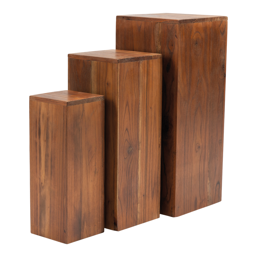 Träpodier i set 60x25x25cm, 50x20x20cm 40x15x15cm 3-sidig ur redwood, öppen i botten, kapslad