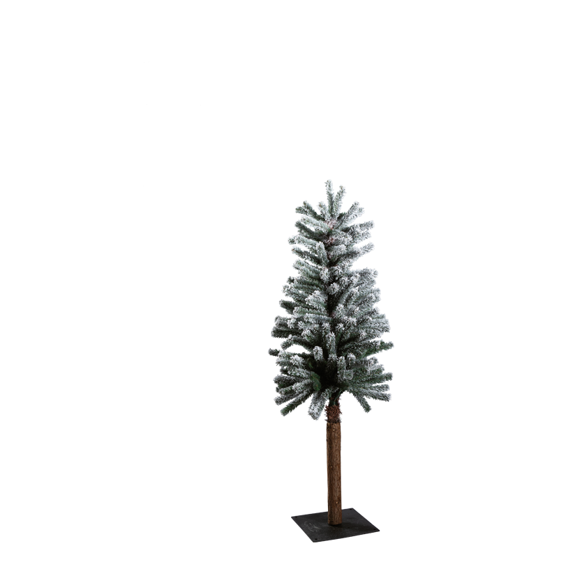 Pine tree w. metal foot, 120cm multi-part, slim version, snowed