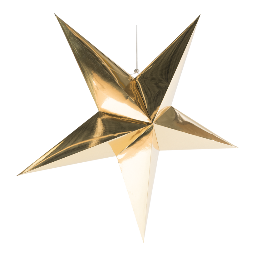 Stjärna, fällbar 5-uddig, Ø 60cm gjord av kartong med hängare