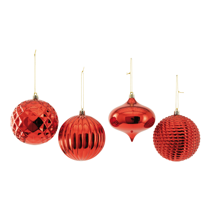 Julkulor, 10cm set om 4 st av plast, med hängare