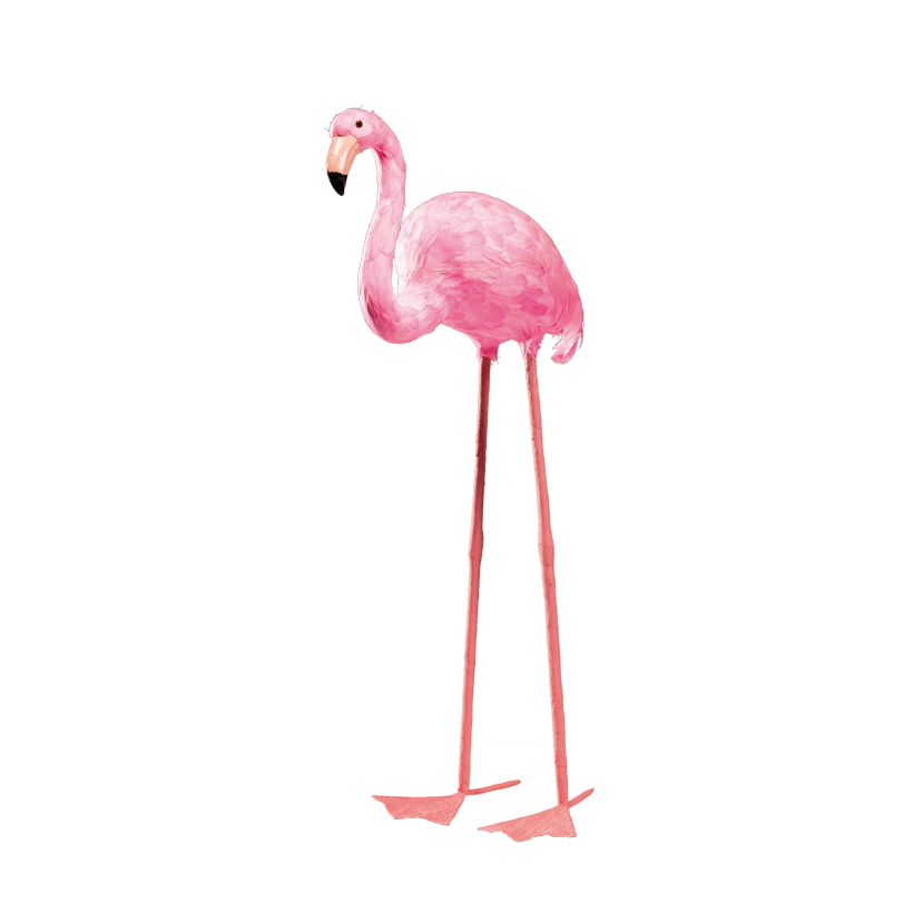 Flamingo, 45x18x90cm av frigolit, täckt med fjädrar