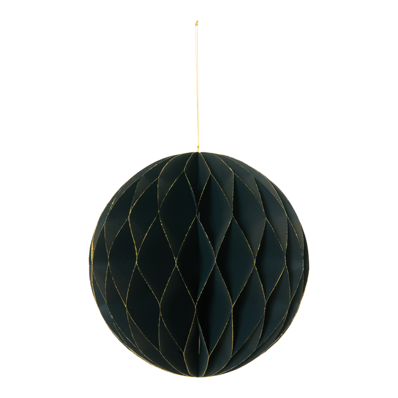 Honeycomb boll, 30cm vikbar med hängare, av papper, med guldglittrande kanter