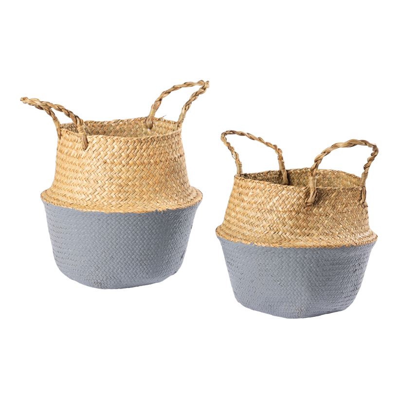 Korg flätad M: 27x23cm, L: 32x27cm set med 2 stycken ur sjögräs, med handtag