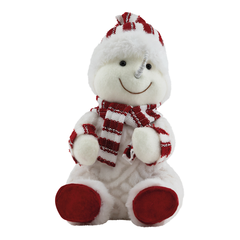 Snögubbe, 28x19cm av frigolit/textil sittande, med hatt