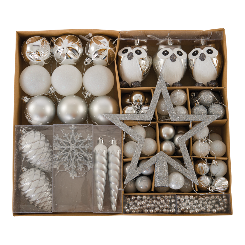 Julgrans-dekoration, 90-sidig av plast, med visningsfönster, med snöflingor, kon