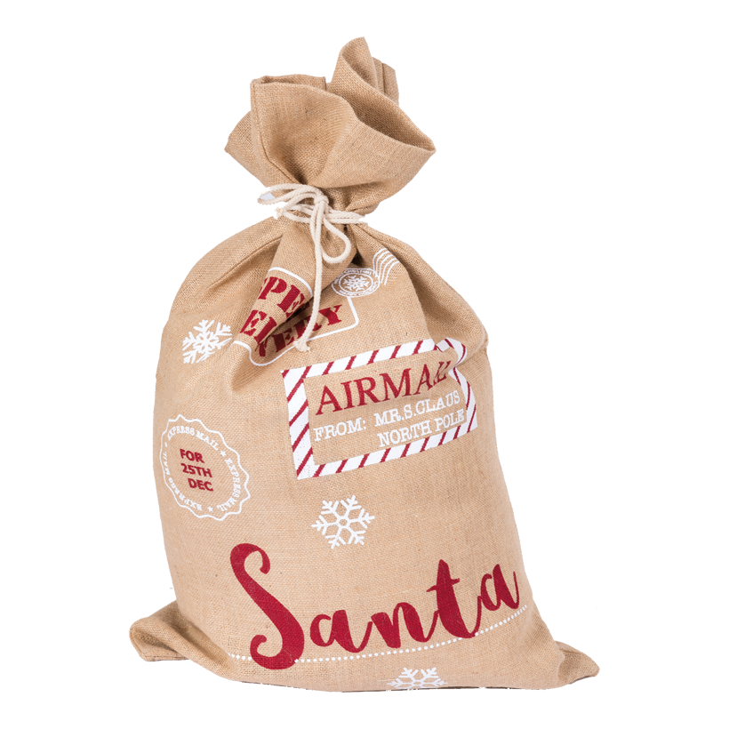 Jutesäck, 50x80cm med tryckning Airmail, santa