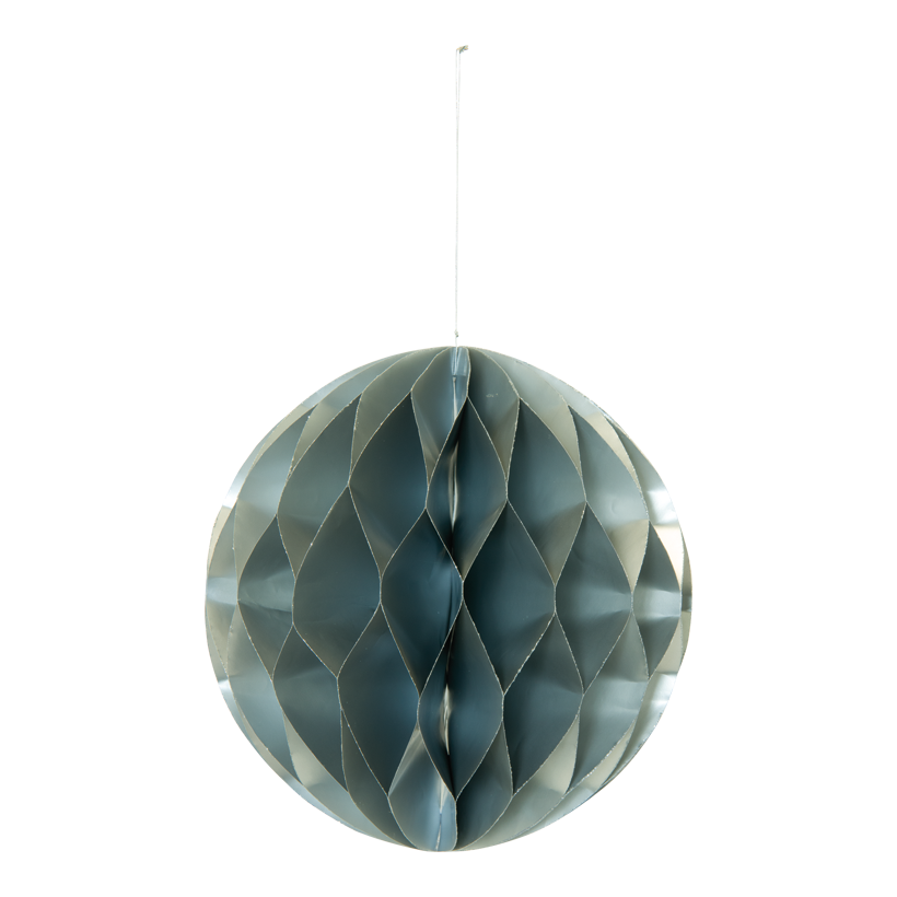 Honeycomb boll, 30cm vikbar med hängare, av papper, med silverglittrande kante