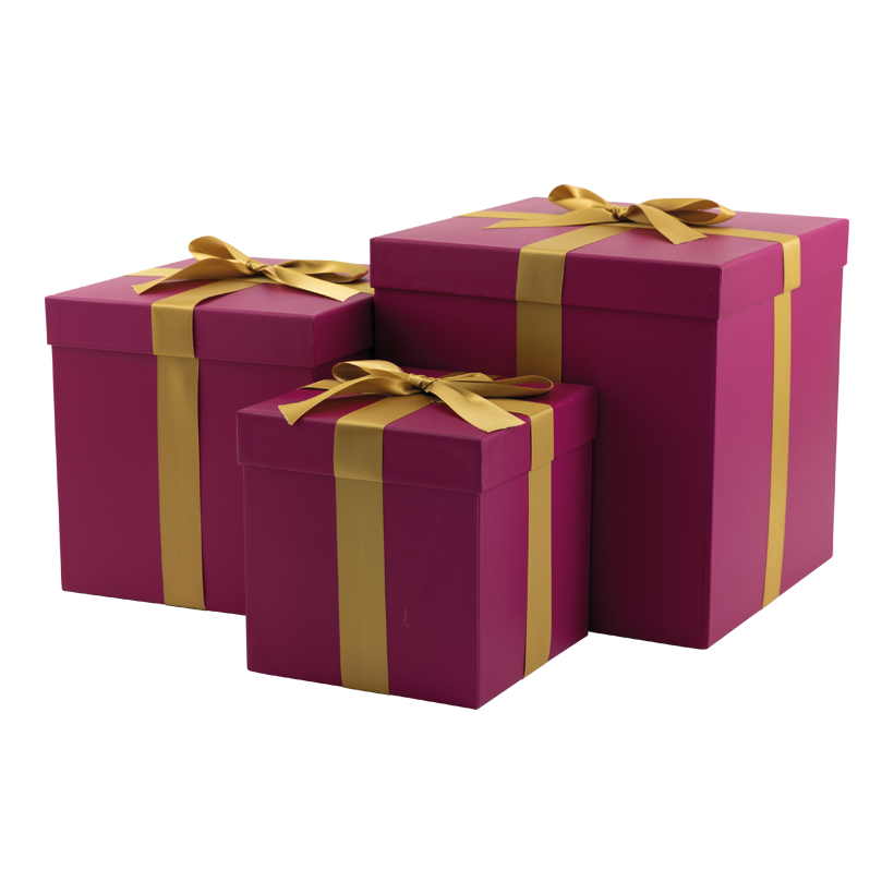 Presentförpackningar, 30x30x30cm,25x25x25cm 20x20x20cm 3 st/set , med satinrosett, kapslad