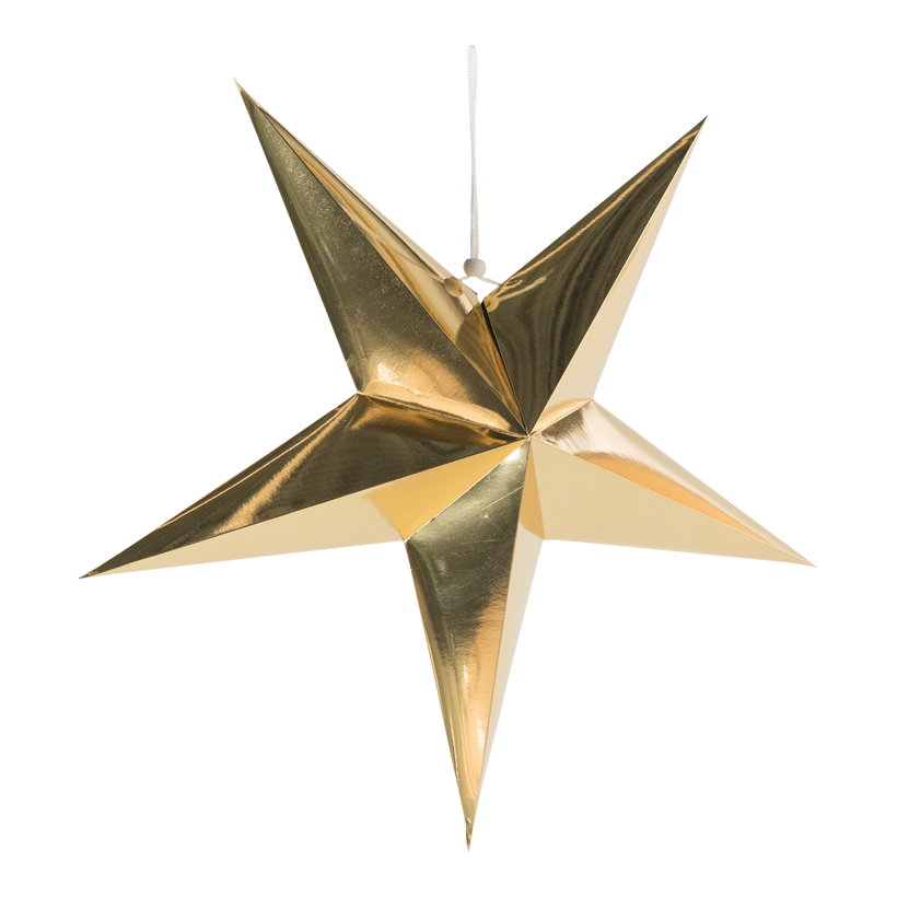 Stjärna, fällbar 5-uddig, Ø 40cm gjord av kartong med hängare