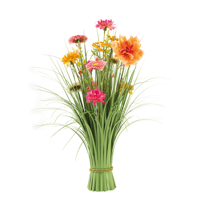 Bundle of grass with spring flowers, 50x30cm Fuß: Ø 8cm out of plastic/artificial silk