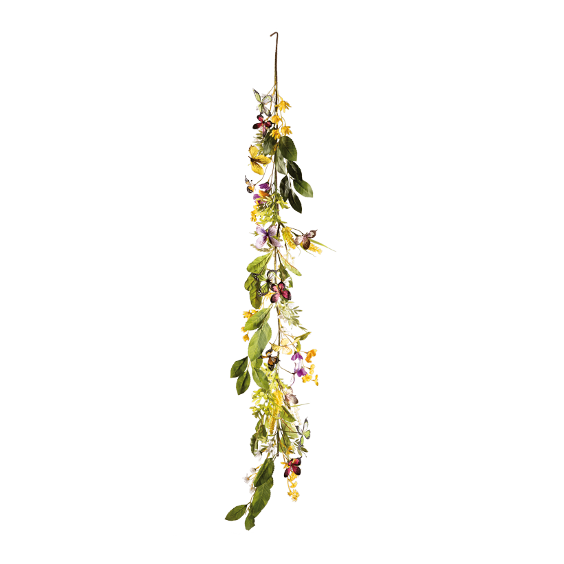 Blomgirlang med fjärilar, 165cm av plast/konstsilke