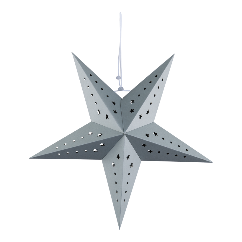 Stjärna, vikbar, Ø 40cm 5-uddig av kartong, med hålmönster och hängare