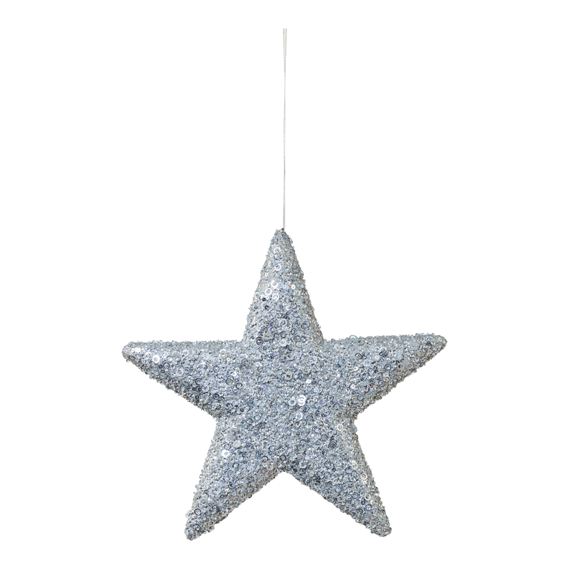 Stjärna med glitter Ø 30cm av plast platt, med hängare, glitter