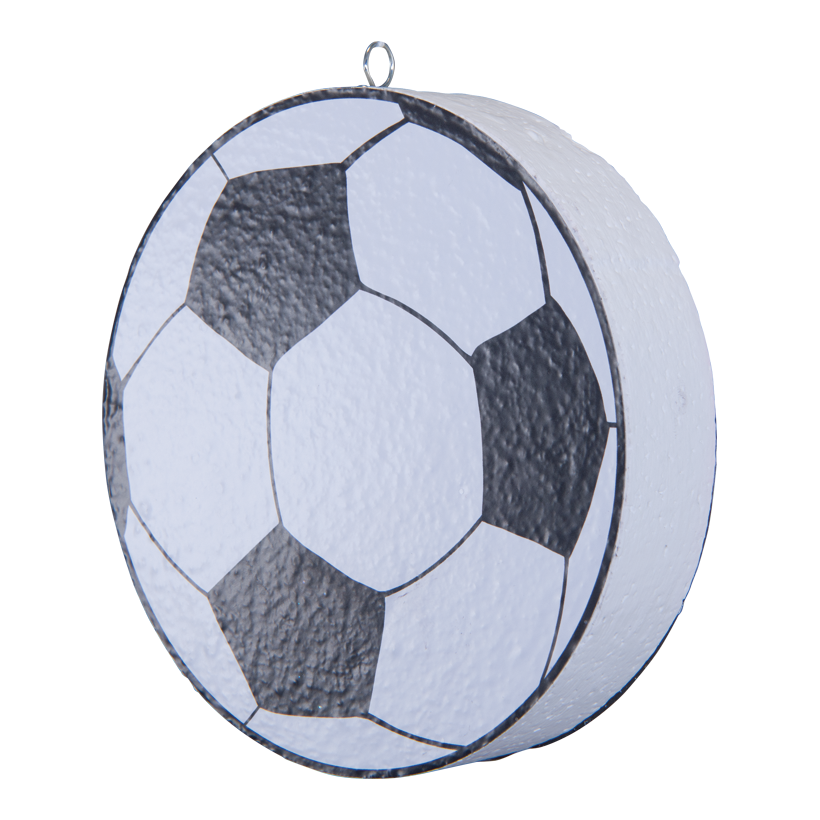 Fotboll, platt Ø 15cm av frigolit dubbelsidig, med upphängningsögla