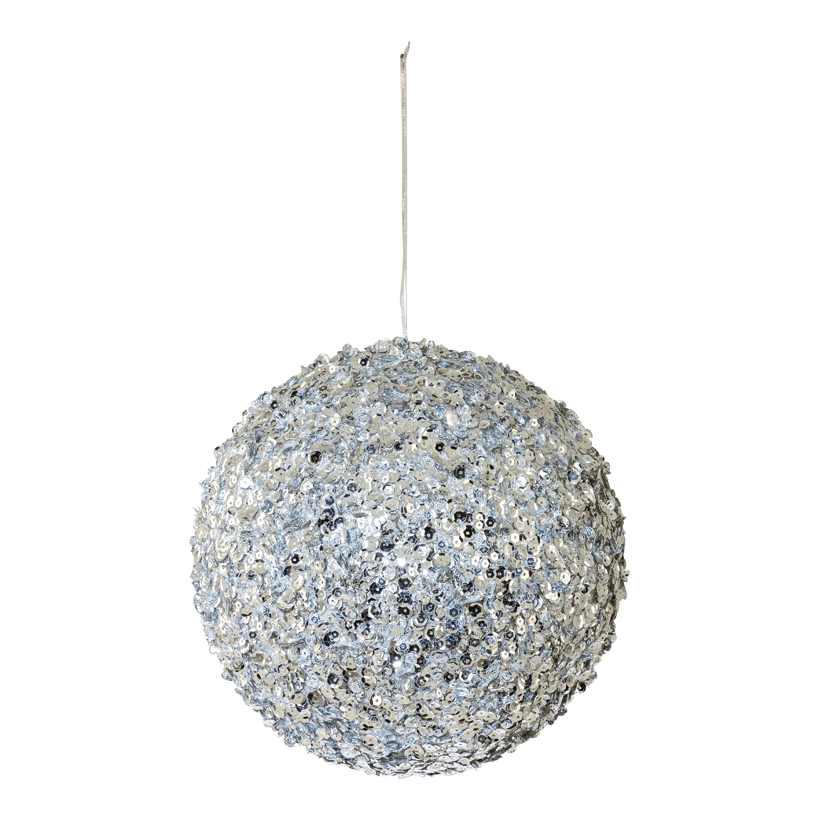 Kula Ø 25cm av styrofoam med glitter & pärlor, med hängare