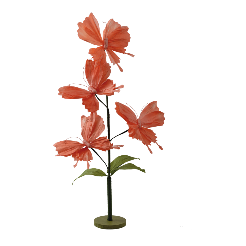 Butterflies on wooden base, 75x20cm Holzfuß: 17x12x1,5cm 4-fold, 2-parted, out of paper, flexible