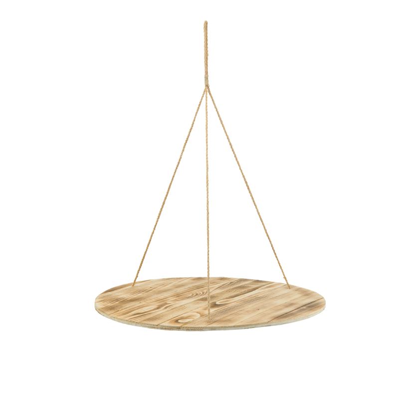 Hängande gunga 60x60x74cm runda, gjord av trä, med naturfiberrep, tjocklek 1 cm