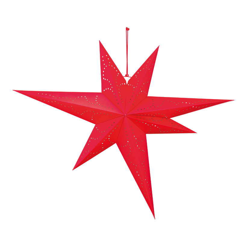 Foldable star, 7-pointed, 60cm including 3m power cable with switch and socket, without bulb, with hole pattern, with hanger, made of cardboard