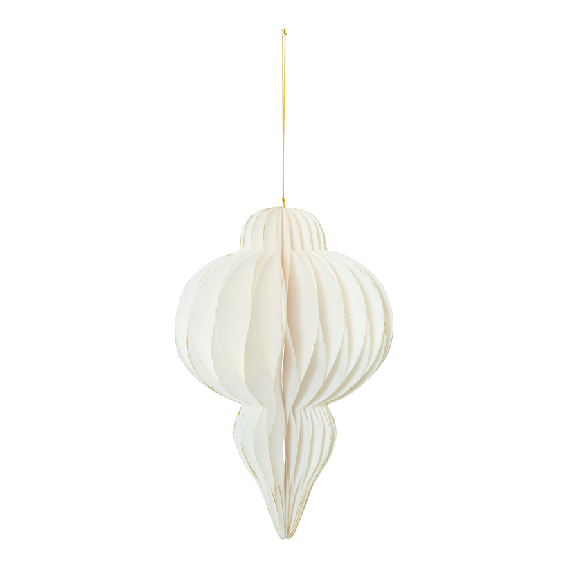 Honeycomb Prydnad, 30cm droppformad vikbar, med hängare, av papper, med gyllene kanter