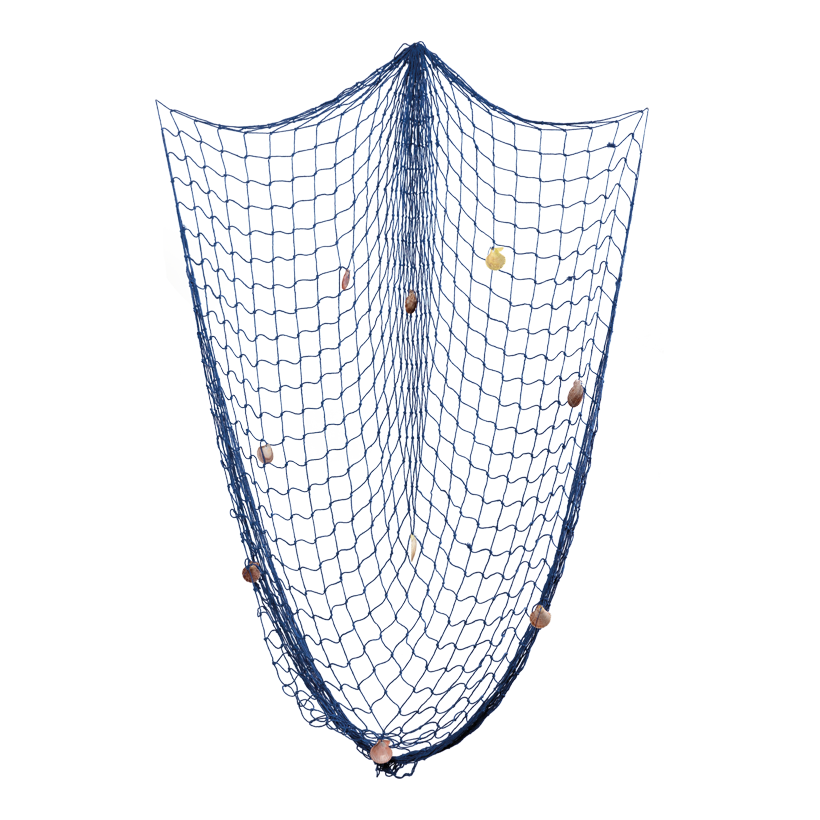 Fiskenät 150x200cm av bomull med riktiga skal