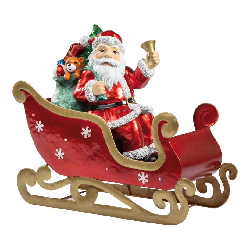 Släde med jultomte och dekorationer, 64x26x60cm av plåt med LED