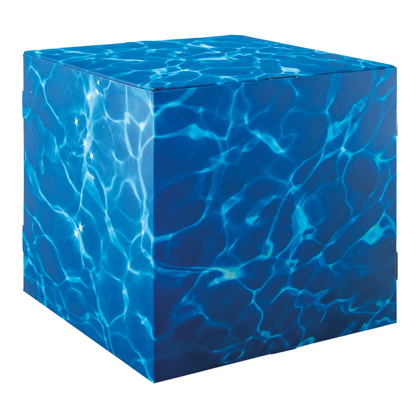 # Motif cube "water", 32x32x32cm with stabilization inside (cardboard), high printing- & material quality, 450g/m², foldable cardboard