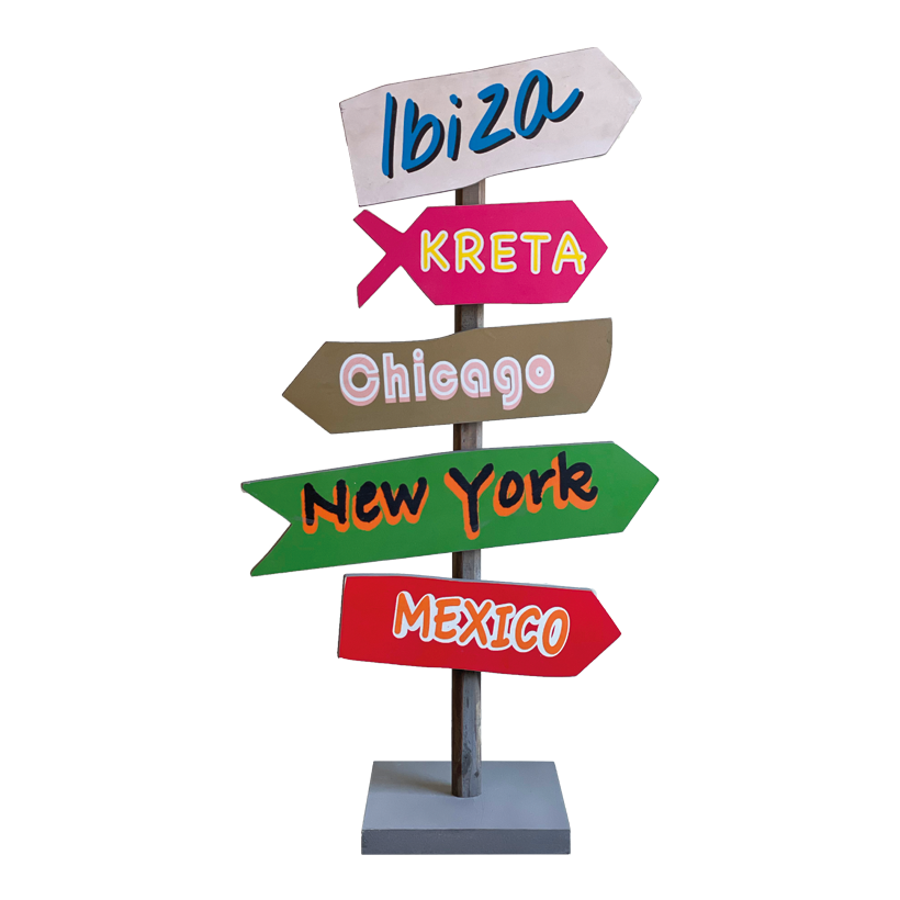 Vägvisare, sommar 90cm Schildgröße: 30-50cm, Holzfuß: 24x24cm av trä med 5 riktningspilar