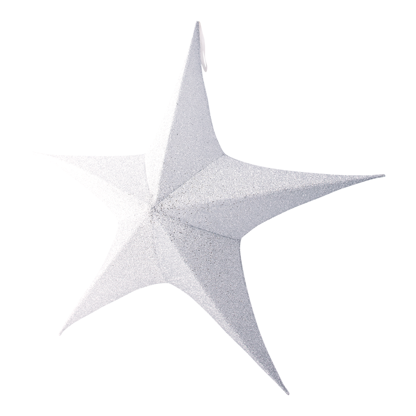 Textilstjärna, 5-uddig, Ø 110cm glittrande hopfällbar, med dragkedja och hängare
