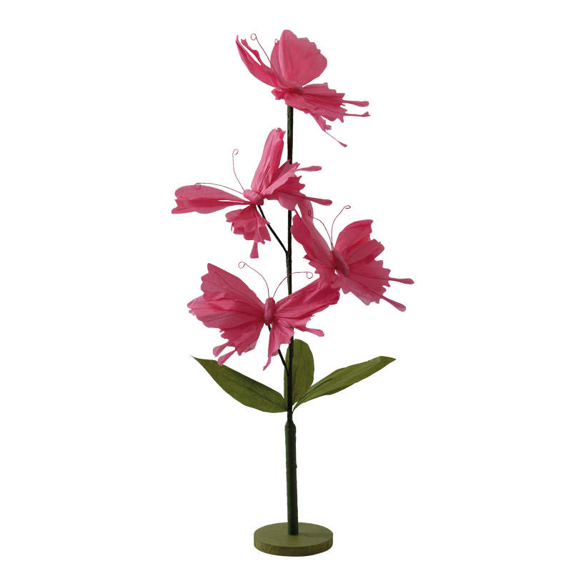 Butterflies on wooden base, 75x20cm Holzfuß: 17x12x1,5cm 4-fold, 2-parted, out of paper, flexible