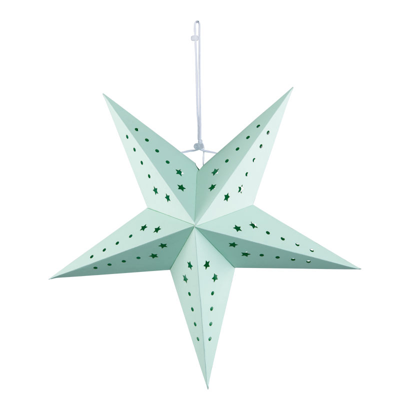 Stjärna, vikbar, Ø 40cm 5-uddig av kartong, med hålmönster och hängare