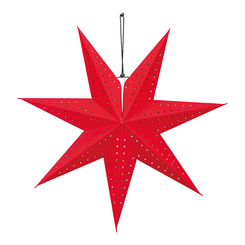 Foldable star, 7-pointed, 40cm including 3m power cable with switch and socket, without bulb, with hole pattern, with hanger, made of cardboard/velvet