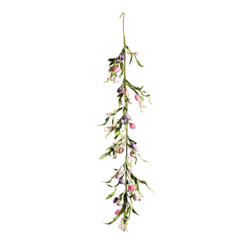 Tulip garland, 150cm out of plastic/artificial silk, decorated with Easter eggs