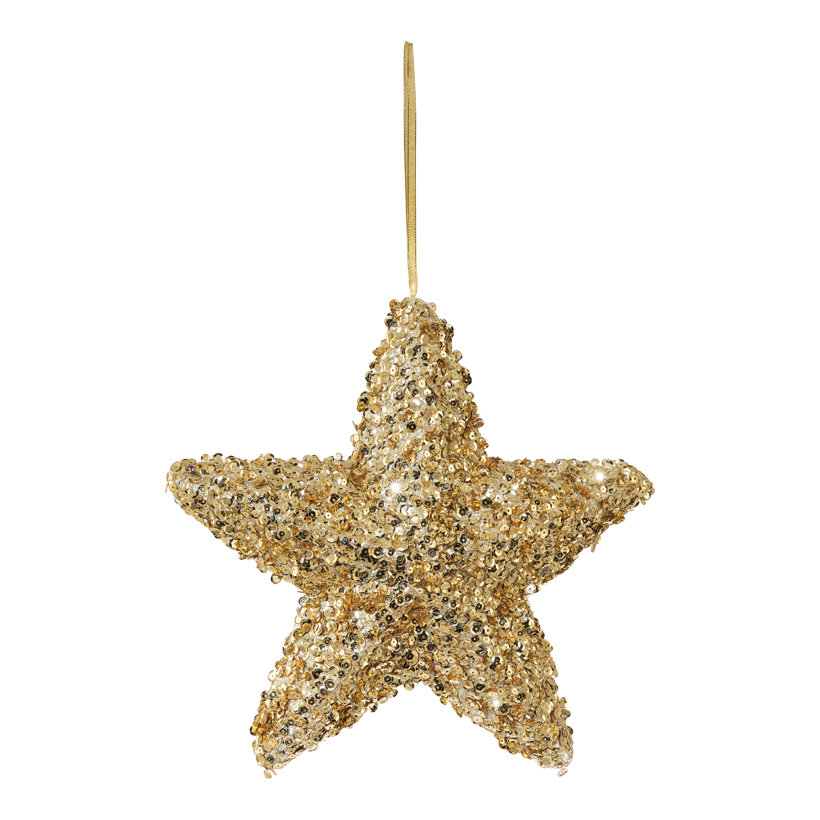 Stjärna 35x8cm av styrofoam med glitter & pärlor, med hängare