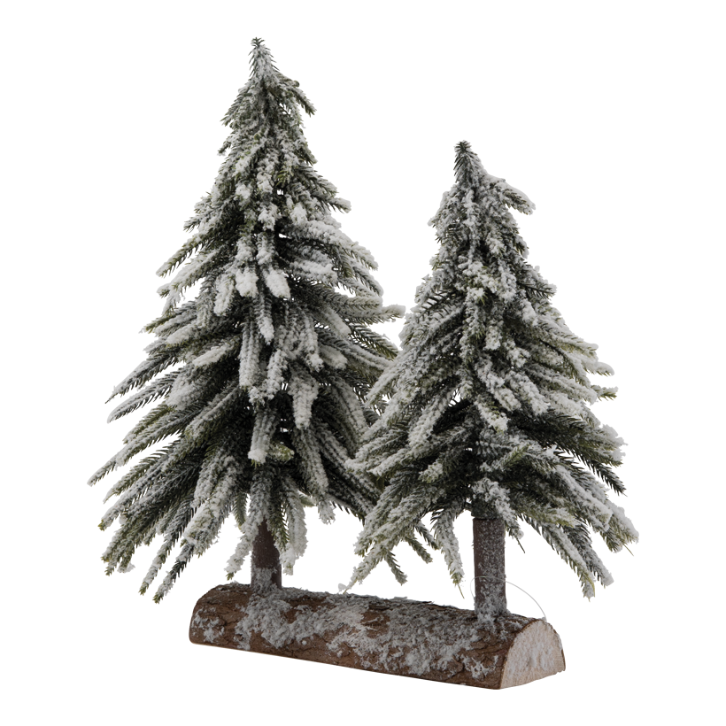 Noble fir, 35cm 35x19cm & 28x14cm 2 pcs., out of plastic/wooden, with wooden base, snowed