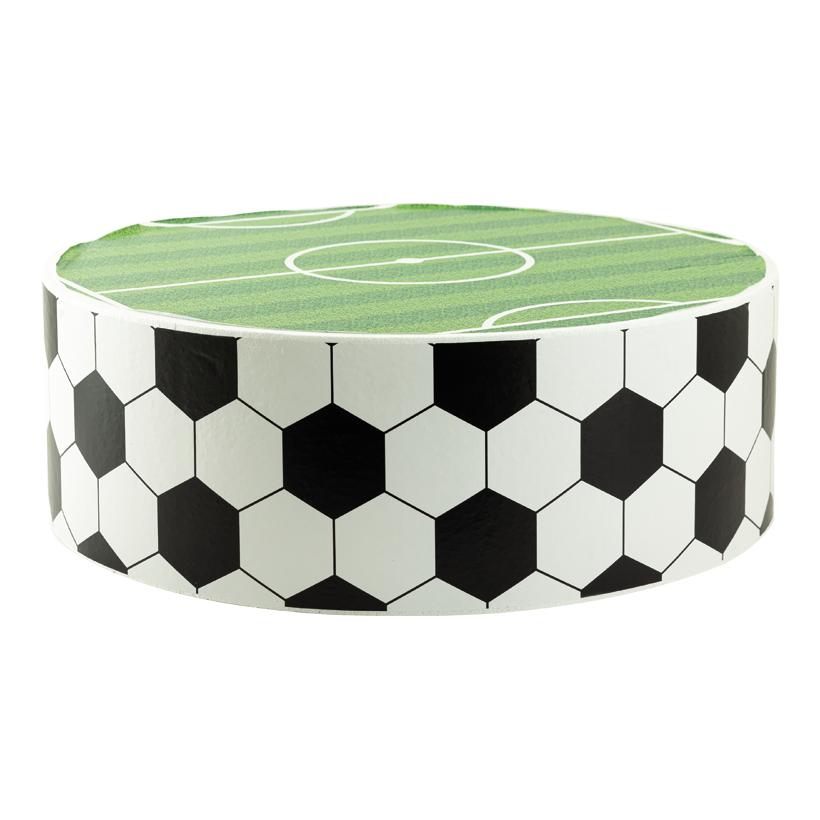 # Football pedestal, Ø 60cm H: 21cm out of styrofoam, printed with playing field
