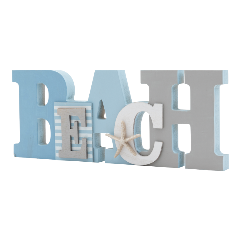 Bokstäver ^BEACH« 30x11x2cm av trä ensidig