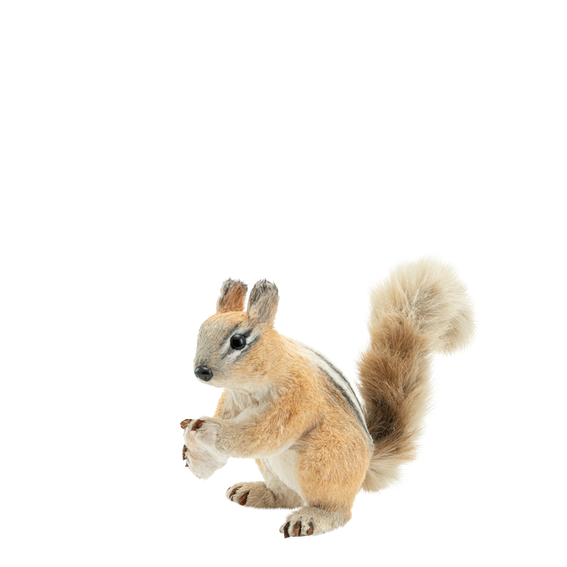 Ekorre 30x14x22cm av syntetfiber/styrofoam/fuskpäls stående