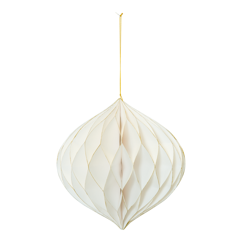 Honeycomb Prydnad, 25cm lökformad vikbar, med hängare, av papper, med gyllene kanter