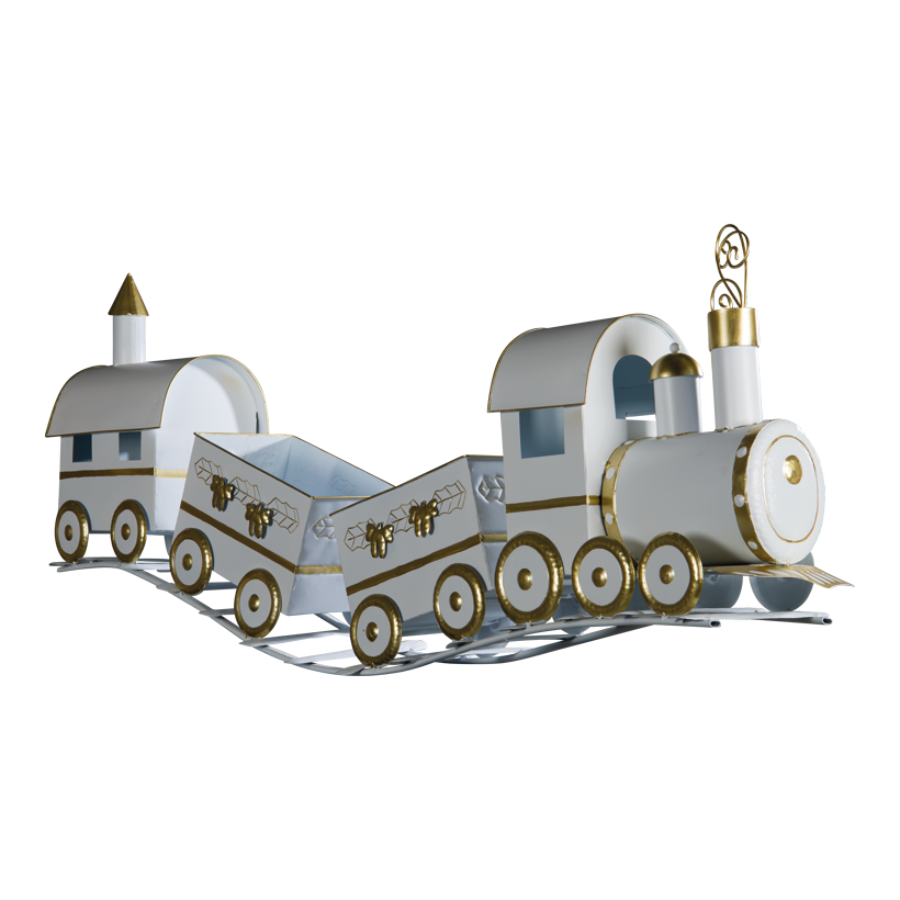 Tåg, 133x24x52cm av metall med 3 vagnar på räls