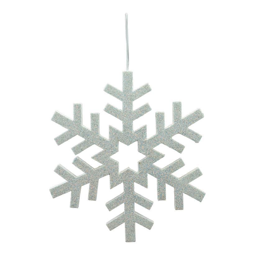 Snöflinga 40x40x2,5cm av styrofoam med hängare, glitter