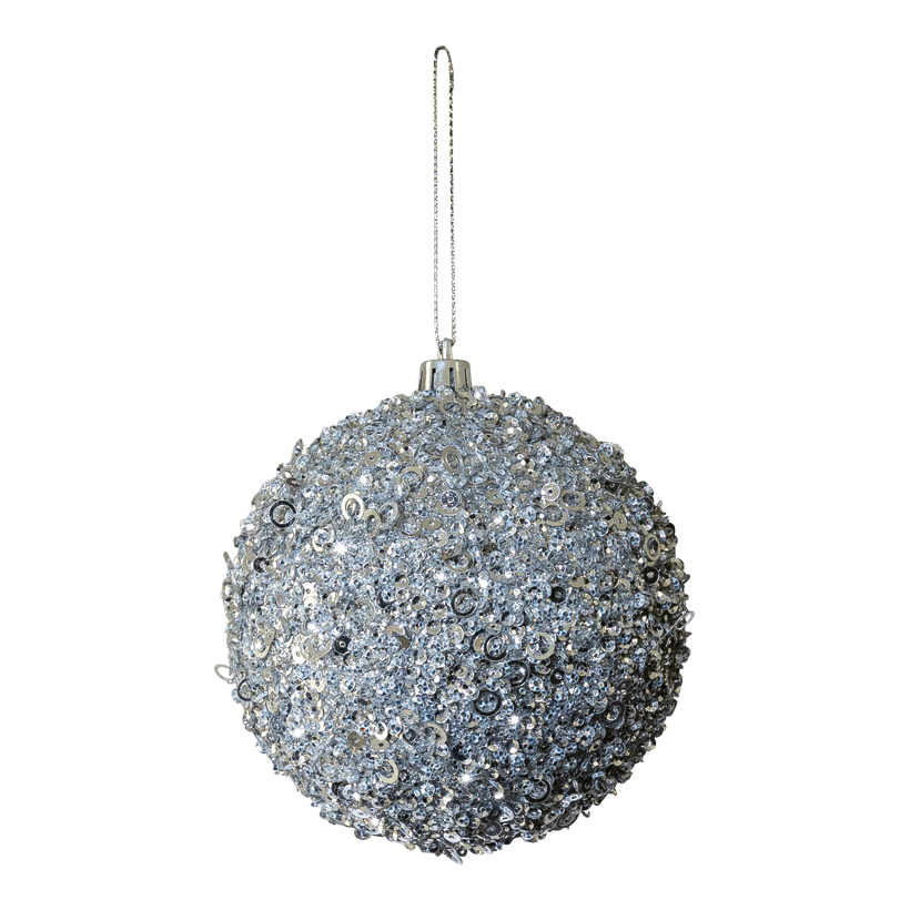 Ball with sequins, Ø 10cm out of styrofoam/plastic, with hanger, glittering
