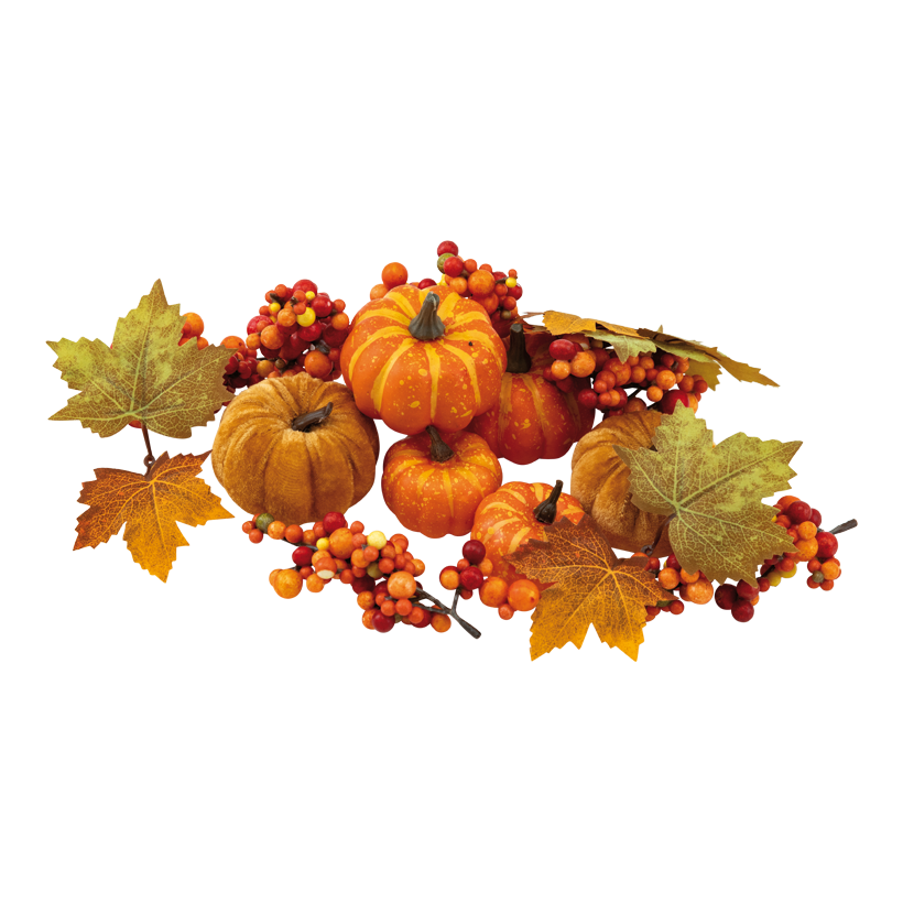 Autumn decoration in box, 140g out of plastic/styrofoam, pumpkins, maple leaves, berries