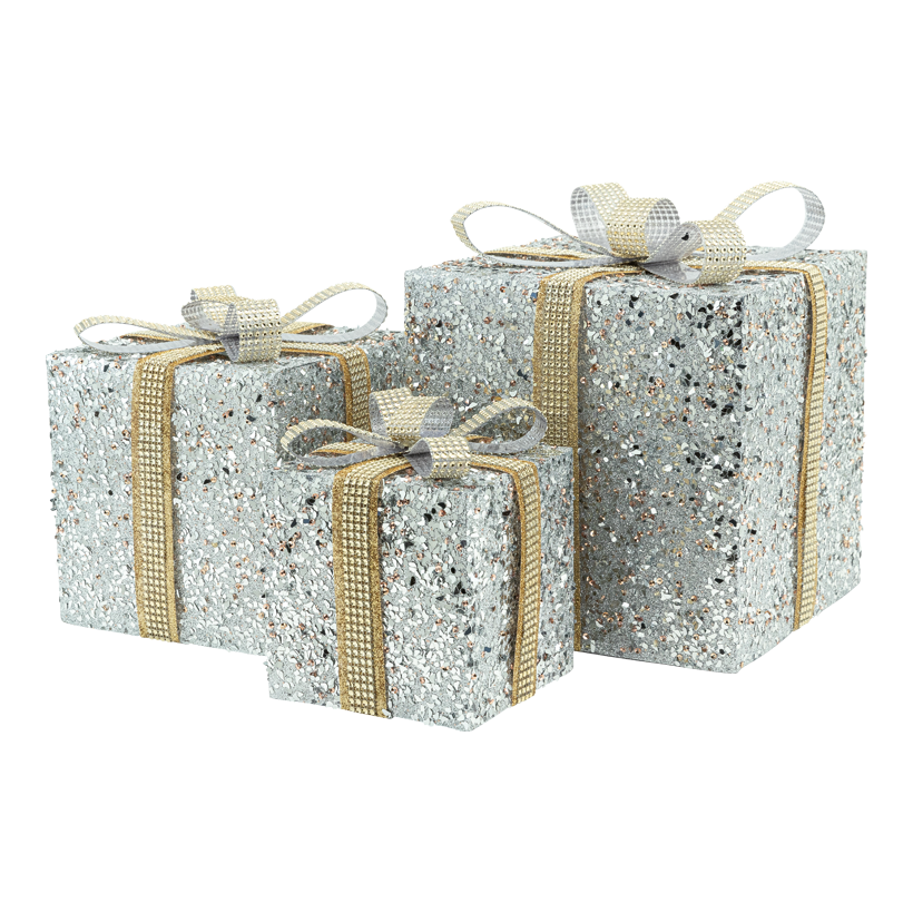 Paket 29x26x25cm, 24x20x20cm 19x15x15cm 3st/set av plast/metall glitter, kapslade