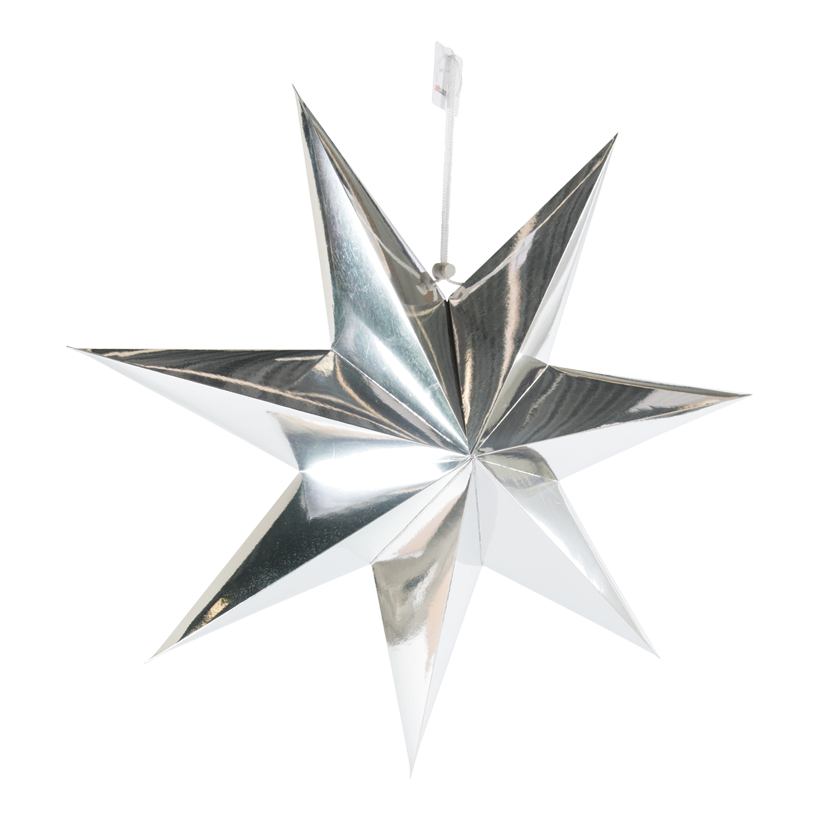 Stjärna, fällbar 7-uddig, Ø 60cm gjord av kartong med hängare
