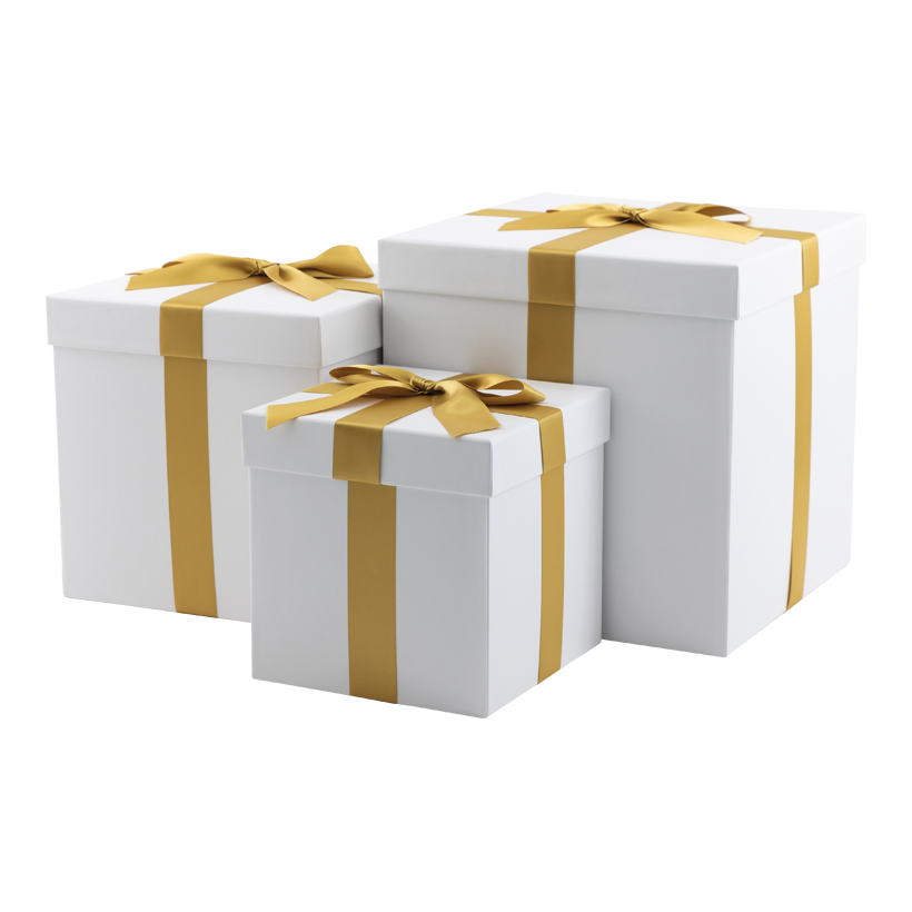 Presentförpackningar, 30x30x30cm,25x25x25cm 20x20x20cm 3 st/set , med satinrosett, kapslad